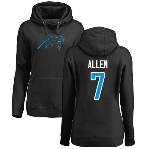 Carolina Panthers Black Women Kyle Allen Name and Number Logo NFL Football #7 Pullover Hoodie Sweatshirts->women nfl jersey->Women Jersey